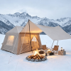 5.72mÂ² Inflatable Camping Tent, Easy Setup 4 Season Windproof Glamping Tent with Mesh Windows & Pump, Outdoor Cotton Tent