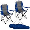 2 Pack Heavy Duty Folding Camping Chairs 330 LBS Capacity, 600D Oxford Padded Portable Outdoor Lawn Chairs with Cup Holder & Carry Bag - Navy