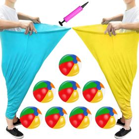 11 PCS Granny Pants Yard Game Easter Games Set, Oversized Blue & Yellow Pants With 8 Colorful Bouncy Balls & 1 Air Pump