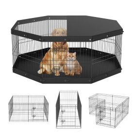 Dog Playpen, 8 Panels Foldable Metal Dog Exercise Pen with Top Cover and Bottom Pad, 24" H Pet Fence Puppy Crate Kennel