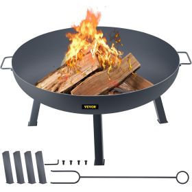 Fire Pit Bowl, 34-Inch Diameter Round Carbon Steel Fire Bowl, Wood Burning for Outdoor Patios, Backyards & Camping Uses, with A Drain Hole