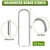 12PC 12inch High-strength U-shaped threaded steel ground spikes for multi-purpose pipe and tent anchoring. Durable and windproof.