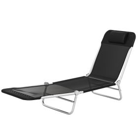 Folding Chaise Lounge Chair, Portable Tanning Chair with Adjustable Backrest, Pillow for Beach Poolside Patio, Black (Option: Black-680x80x580 mm)