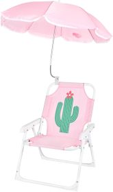 Kids Beach Chair with Umbrella Folding Lawn and Camping Chair with Summer Shade for Beach, Pool, Travel and Outdoor (for 1-5 Years Old) (style: Light Pink Cactus)