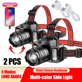 Super Bright LED Headlamp Flashlight USB Rechargeable Headlight Waterproof Lamp(Free shipping via DHL Ground/FedEx Ground; can't ship via USPS self-pi (Quantity: 2 sets)