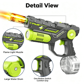 2-in-1 Electric Bubble & Water Gun Toy, Flame Light Effect, USB Rechargeable Large Capacity Water Drum, Summer Outdoor Fighting Toy for Kids Boys (style: KB1397GG)